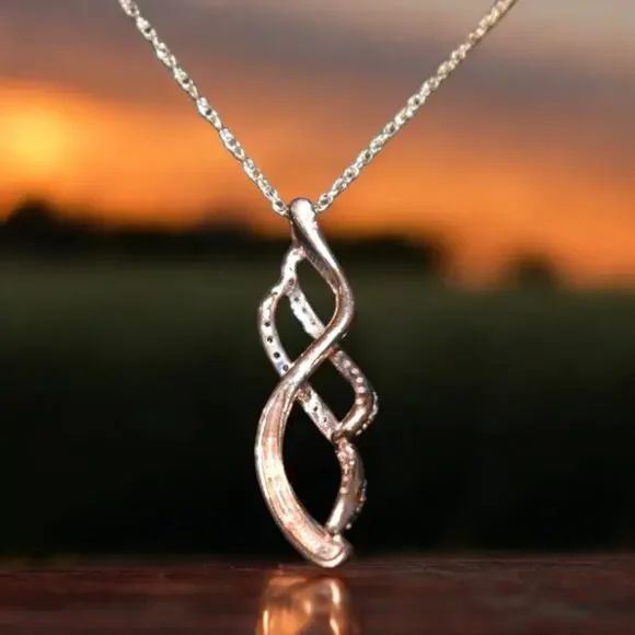 Orange White Diamond Double Infinity Pendant Necklace 10k Rose Gold 18in chain